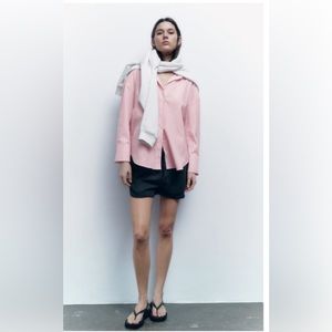 ZARA COTTON BLEND OXFORD SHIRT Red/white